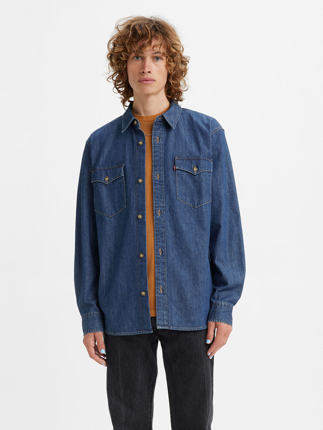 Men's Relaxed Fit Western Shirt in Dark Blue - 100% Cotton