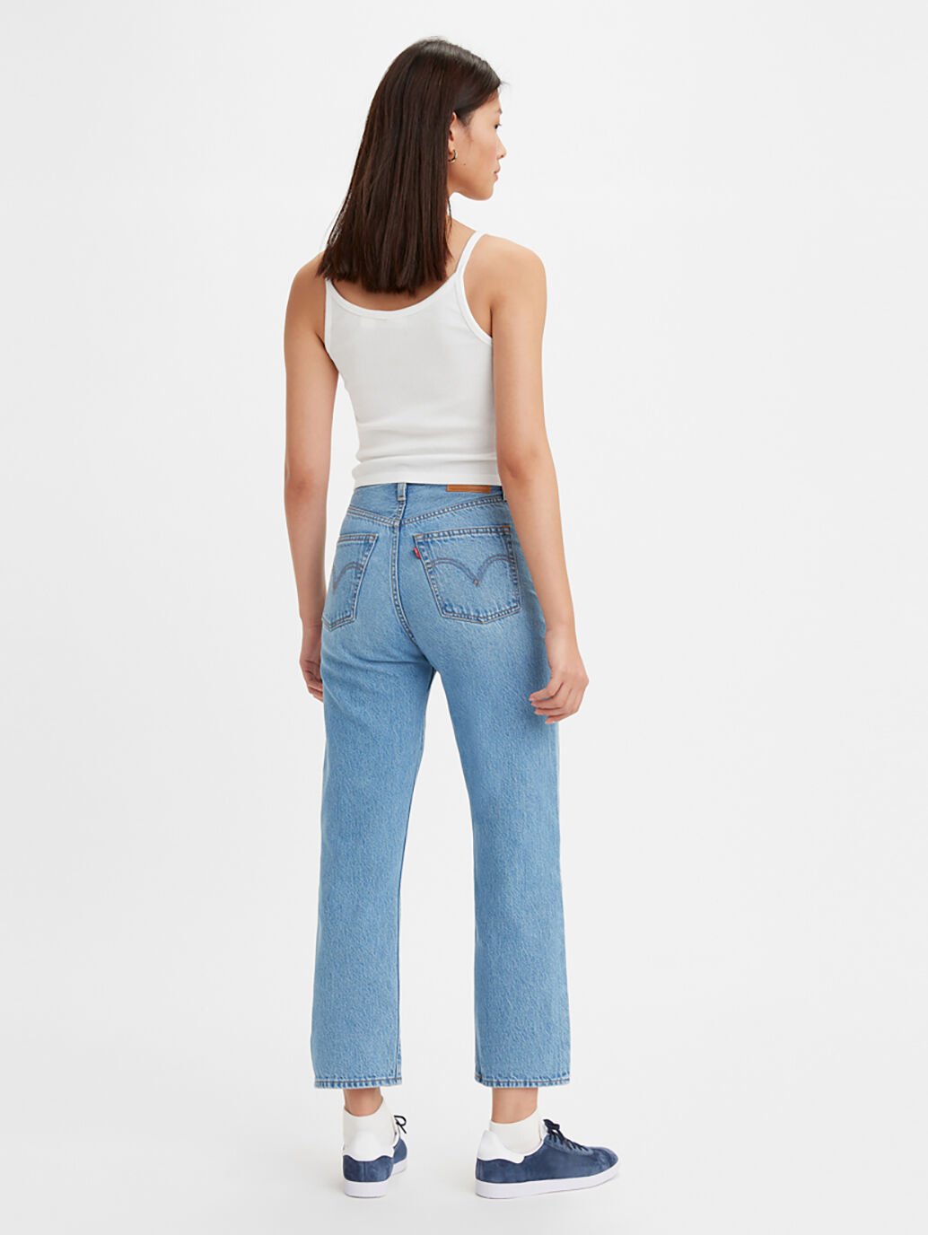 Ribcage Straight Ankle Jeans in Light Indigo Worn In
