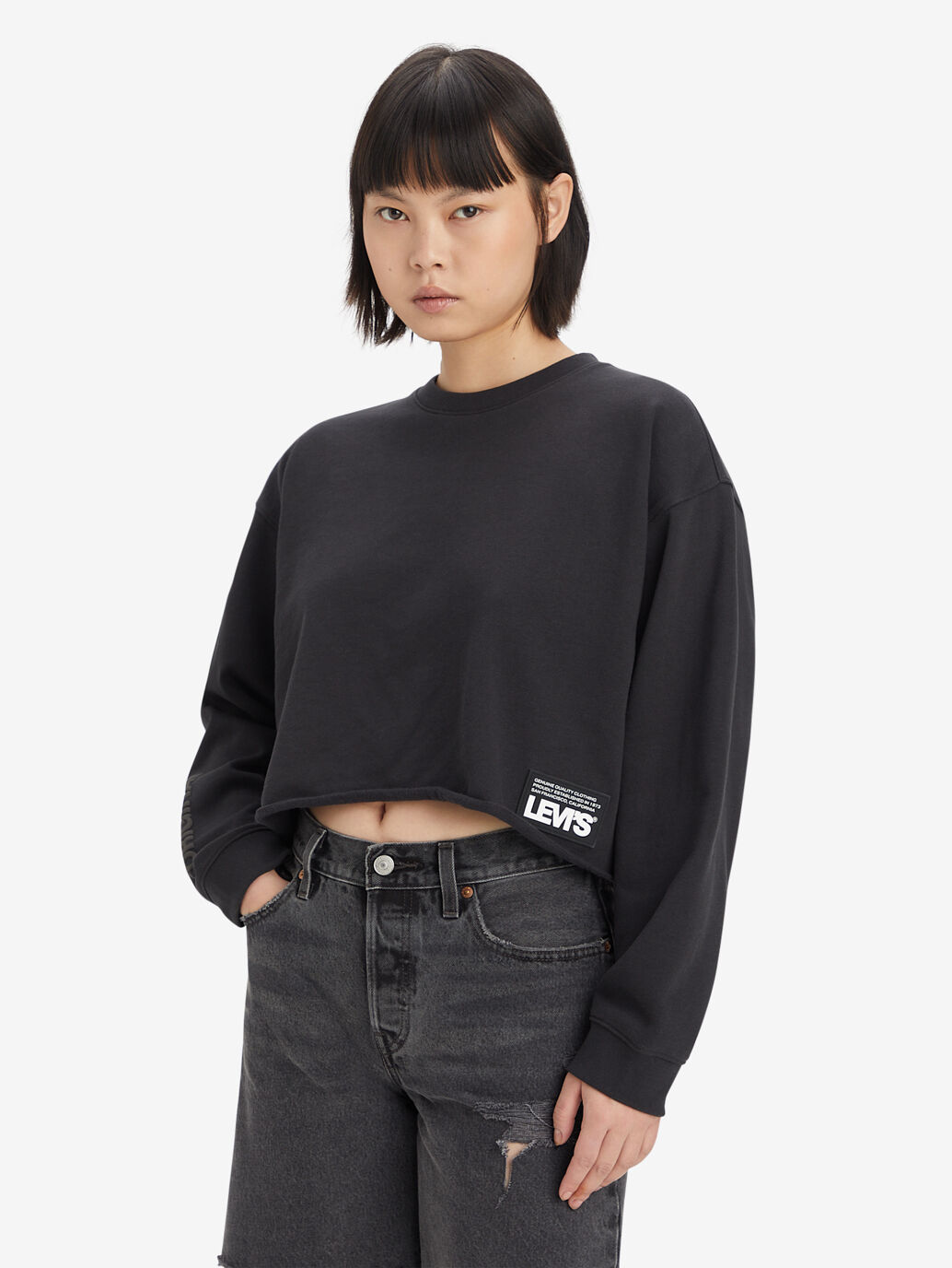 Black Carla Crew Sweatshirt for Women - With a Raw Hem