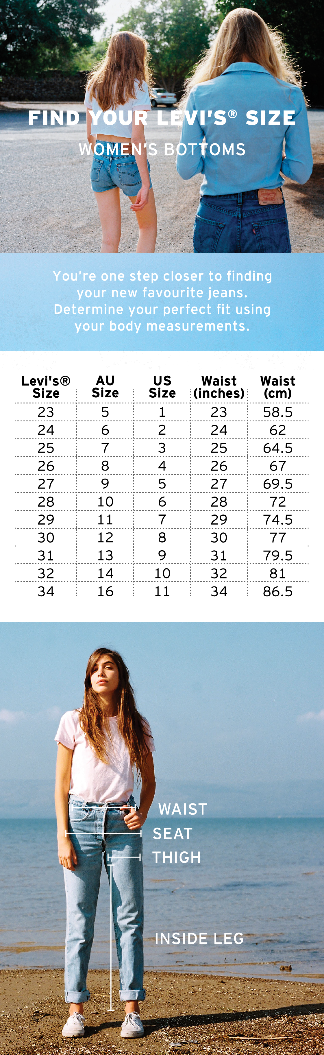 Actualizar 51+ imagen women’s levi jeans size chart